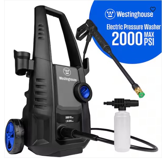 2000 PSI 1.76 GPM Cold Water Electric Powered Pressure Washer with Anti-Tipping Technology and 2 Quick Connect Tips