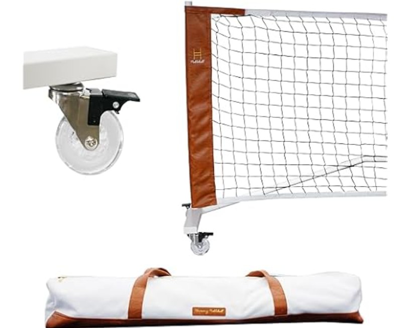 Harmony Pickleball Portable Pickleball Net for Driveway, Street, Court, or Park Play, Outdoor Weather Resistant Netting, Heavy-Duty Tensioners, Stylish Leather Accents, Canvas Travel Bag
