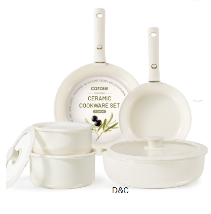 Carote 11 Pcs Ceramic Cookware Set, Pots and Pans Set Non Stick with Detachable Handles, Oven Safe, Induction Cookware, Stackable Kitchen Set, Cream White