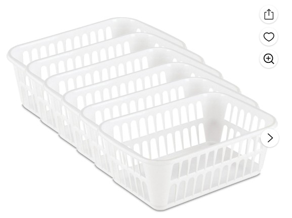 (6 pack) Sterilite Storage Basket, Versatile Open Plastic Bin, White