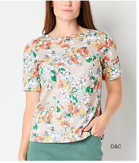 Liz Claiborne Womens Boat Neck Short Sleeve T-Shirt