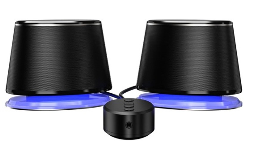Amazon Basics Bluetooth and USB Computer Speakers with Blue Lighting, Large, Black