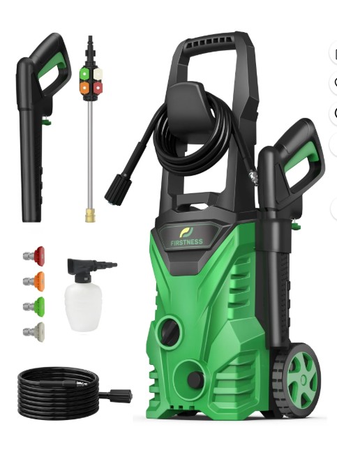 Firstness Pressure Washer 3500 PSI, Electric Power Washer w/ 26 ft Hose, 4 Quick Connect Nozzles, High Pressure Cleaning Machine with Foam Cannon, Portable to Clean Patios, Cars, Fences, Driveways