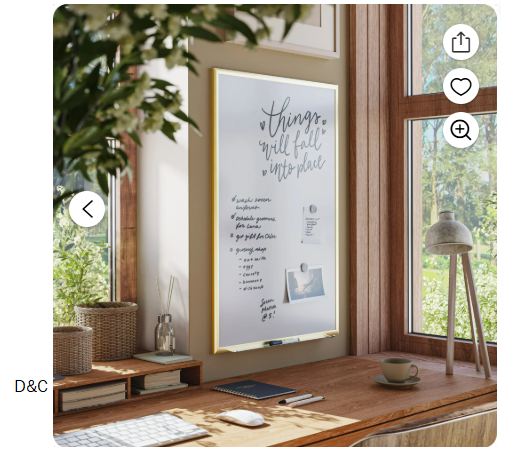 U Brands 35 x 23 in. Magnetic Dry Erase Board, Gold Metal Frame, Includes 2 Magnets, Marker, Tray