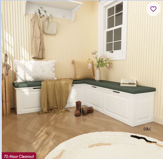 Entryway L-Shaped Shoe Bench With Storage Space And Upholstery