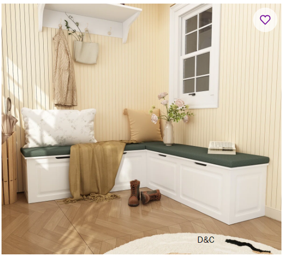 Entryway L-Shaped Shoe Bench With Storage Space And Upholstery