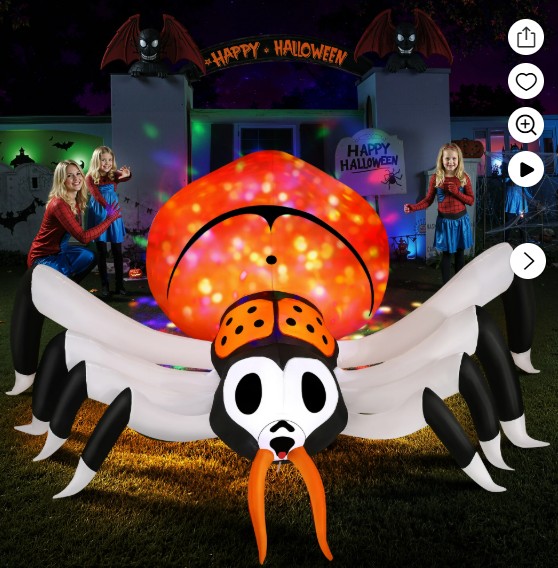 Firstness 12FT Halloween Inflatable Spider with Rotating Colorful LED Lights Outdoor Decorations