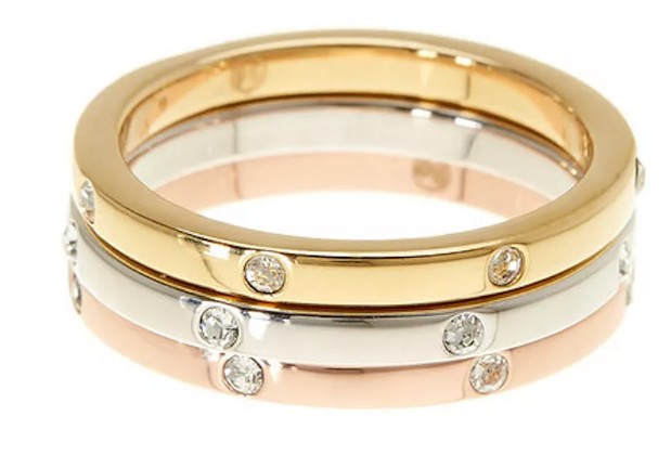 Adornia 14k Gold & Rose Gold Plated Stainless Steel Cubic Zirconia Dotted Eternity Band Trio Set