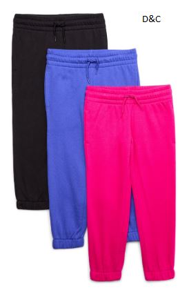 Athletic Works Girls Fleece Joggers, 3-Pack, Sizes 4-18 & Plus