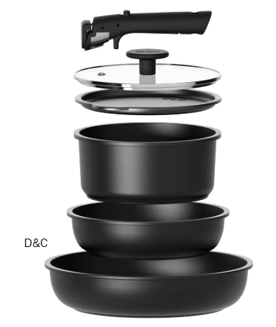 Carote 6 Pcs Pots and Pans Nonstick, Cookware Set with Detachable Handles, Oven Safe, Induction Ready, Stackable Kitchen Cooking Set, Black