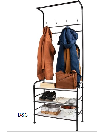 Mind Reader Coat and Shoe Rack, Hall Tree, Freestanding , Coat Tree, Hat, Jacket, Purse, Metal, 24″L x 12.5″W x 65″H, Black