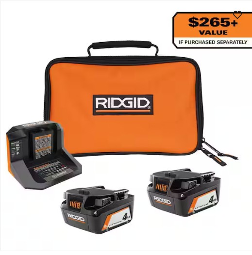 18V Lithium-Ion (2) 4.0 Ah Battery Starter Kit with Charger and Bag