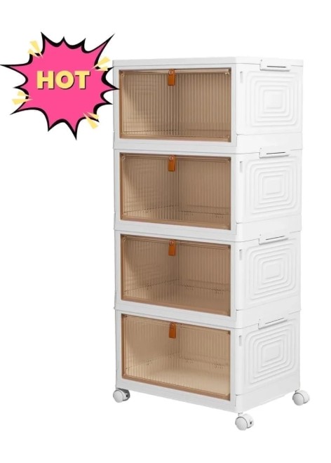 OKENTEN Rolling Wheeled Plastic Storage Bins with Lid, 4-Tier Stackable Folding Storage Containers, 92 Qt Capacity