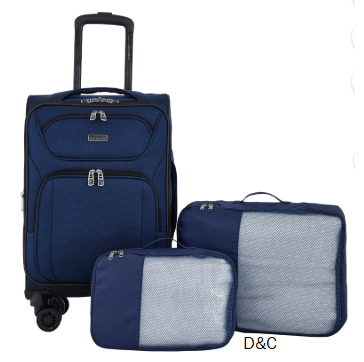 Travelers Club 3-Piece Rolling Soft Side Travel Luggage Set – Navy Blue Peony