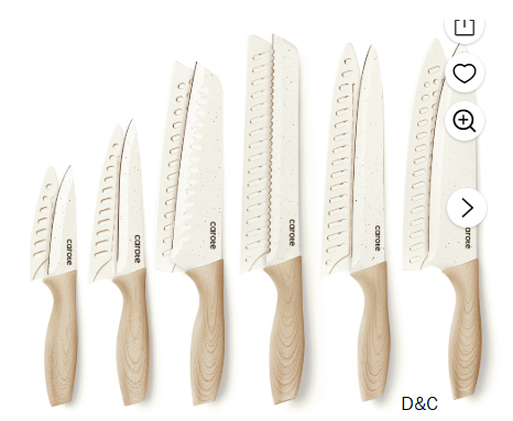 Carote 12Pcs Kitchen Knife Set with Blade Guards, White Granite Ceramic Knife, Stainless Steel