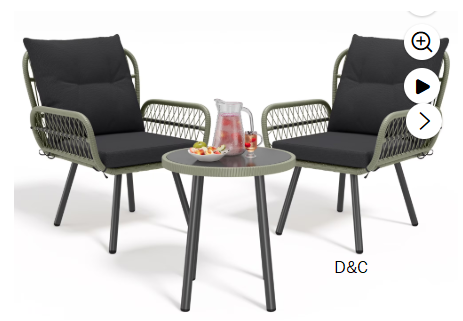 Noelse 3 Piece Wicker Patio Bistro Set, Outdoor All-Weather Rattan Furniture with 2 Chairs and Glass Table, Perfect for Balcony, Porch, Backyard, Poolside, Black