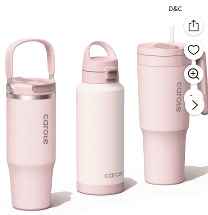 Carote 3PCS Insulated Stainless Steel Tumbler Set with Handles, 40oz,32oz*2, Leak-Proof Travel Mugs, Double Wall Vacuum, Pink