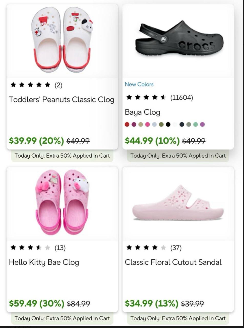 Extra 50% off Sale Items at Crocs! Only for today!