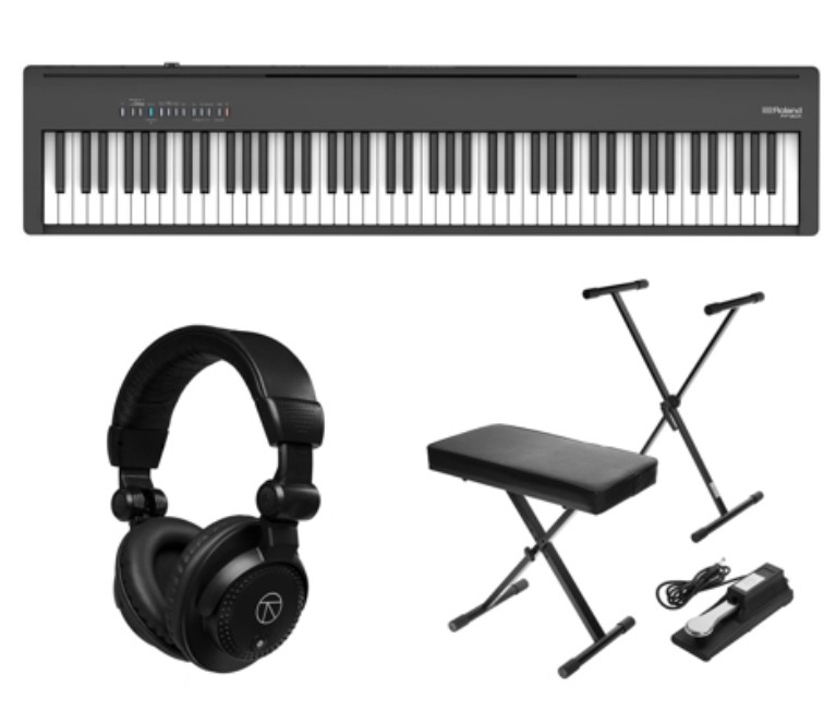Roland FP-30X 88 Keys SuperNATURAL Portable Digital Piano, Black Bundle with TAPH100 Headphones, Keyboard Stand, Bench, Sustain Pedal