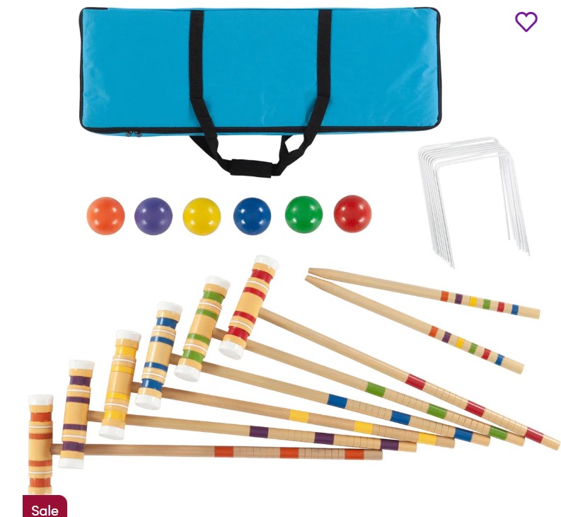 6-Player Croquet Set – Outdoor Games with Wood Mallets, Balls, Posts, Wickets, and Carry Case – Vintage Yard Games for Adults and Kids by Hey Play
