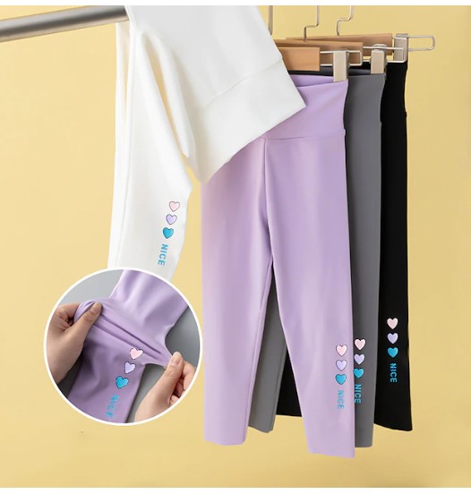 Kids Girls’ Leggings Heart Active Training 4-12 Years Spring Black White Purple