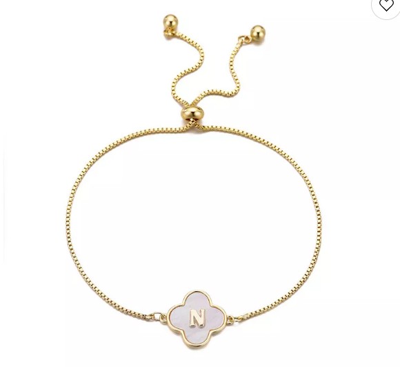 Adornia Mother of Pearl Initial Clover Bolo Bracelet