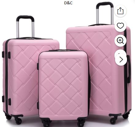 3 Piece Hardside Luggage Sets, Hardshell Suitcase with Lightweight Durable Spinner Wheels, Pink