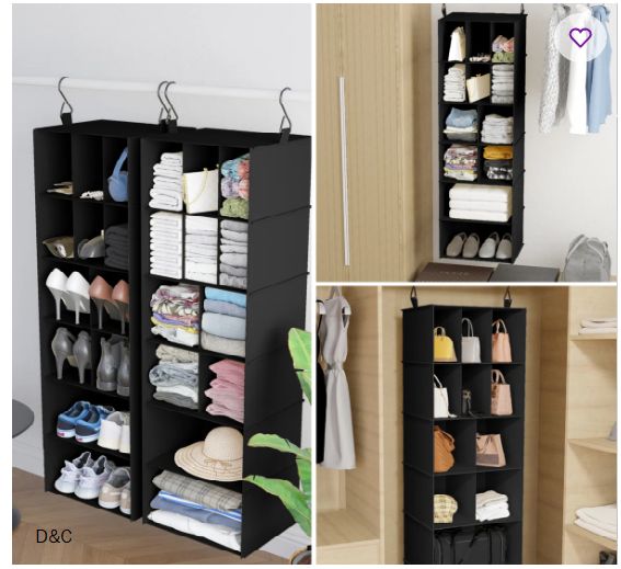 2-Pack Hanging Closet Organizer with Dividers – 24-Compartment Hanging Shoe Shelves for Closet, Wardrobe, RV, & Garment Rack Storage