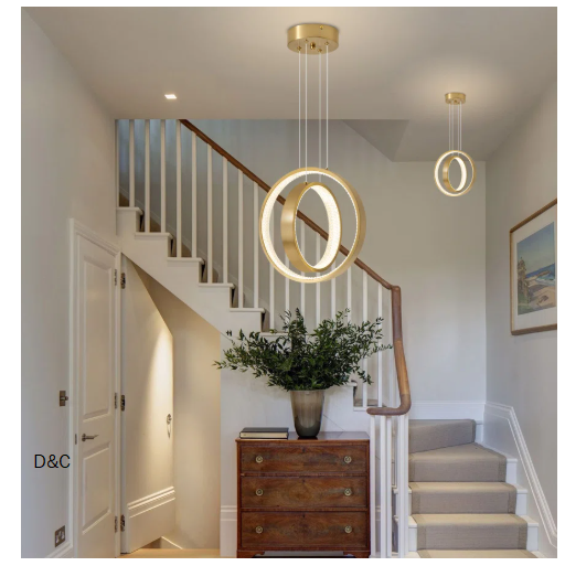 Jansel Modern LED Chandelier Gold Pendant Light 2 Ring Acrylic 34W 4000K Dimmable Height-Adjustable