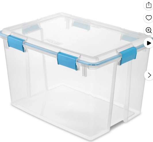 Sterilite 80 Quart Gasket Box, Weather-Resistant Large Clear Storage Bin with Latch Lid, Blue