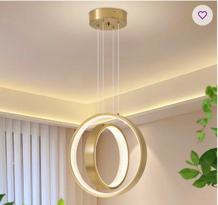 Jansel Modern LED Chandelier Gold Pendant Light 2 Ring Acrylic 34W 4000K Dimmable Height-Adjustable