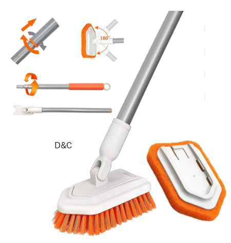JEHONN Shower Scrubber Tub and Tile Cleaning Brush with Long Handle (Orange)