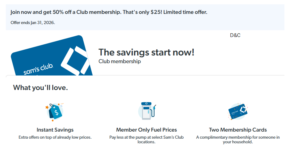 One year Sam’s club membershipSale $25