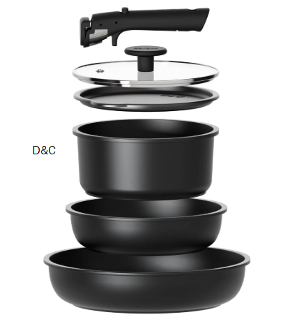 Carote 6 Pcs Pots and Pans Nonstick, Cookware Set with Detachable Handles, Oven Safe, Induction Ready, Stackable Kitchen Cooking Set, Black