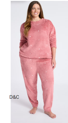 New Joyspun Women’s Plush Long Sleeve Top and Pants Pajama Set, 2-Piece, Size XS-3X