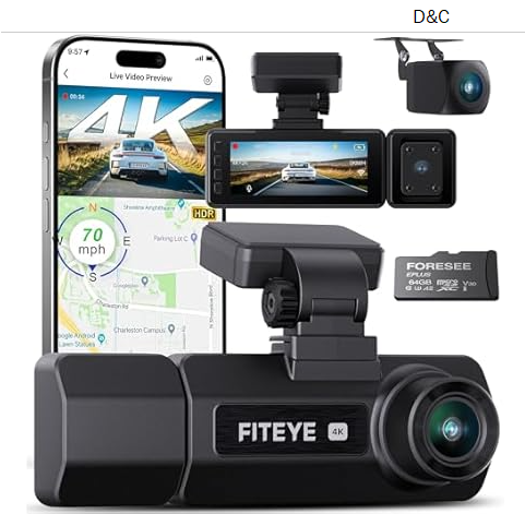 (NEW) Fiteye 3-Channel 4K Dash Cam
