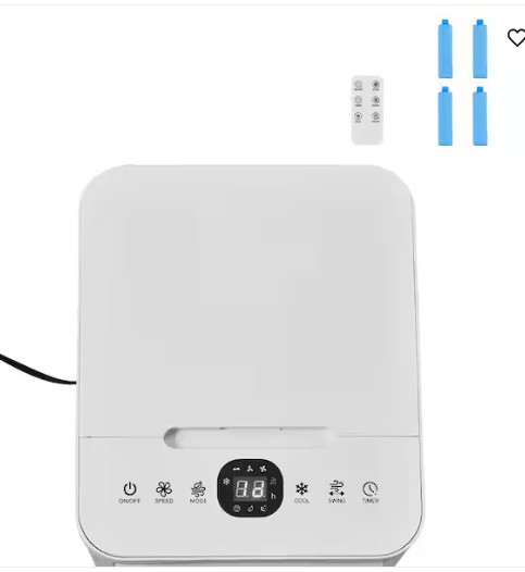 Portable 9L Air Conditioner, 550 CFM Swamp Cooler, 12H Timer, Remote, 3-Speed, 2 Ice Boxes, Quiet, Movable