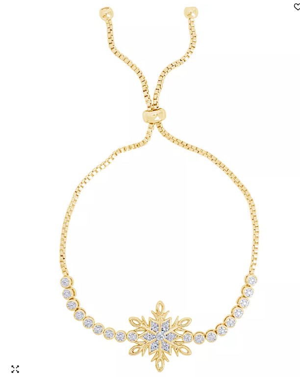 14K Gold Plated Diamond Accent Snowflake Adjustable Bracelet