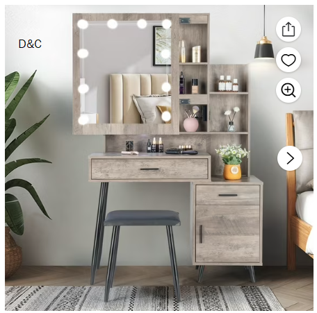 Ktaxon Lighted Vanity Table Set with USB Charging Station, Makeup Dressing Table with Sliding Mirror, Bedroom Vanities Set