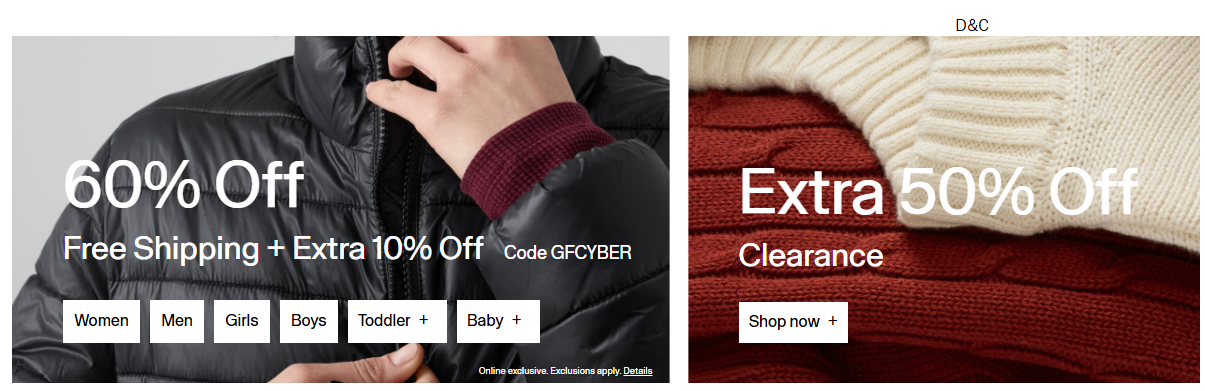 Free shipping at gap factory + extra 50% off clearance