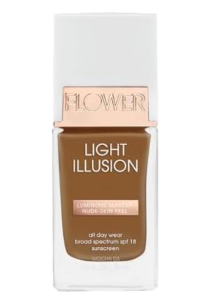 FLOWER BEAUTY By Drew Barrymore Light Illusion SPF Foundation – Blendable + Buildable – Natural Finish – Lightweight Formula (Mocha)