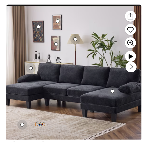 Ktaxon U-Shaped Sectional Sofa, 111″ Chenille Couch, 4 Seat Lounge Sleeper with Double Chaise for Living Room Black