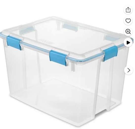 Sterilite 80 Quart Gasket Box, Weather-Resistant Large Clear Storage Bin with Latch Lid, Blue