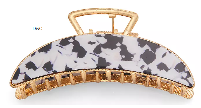 Emberly Gold Tone Large Marble Metal Claw Clip