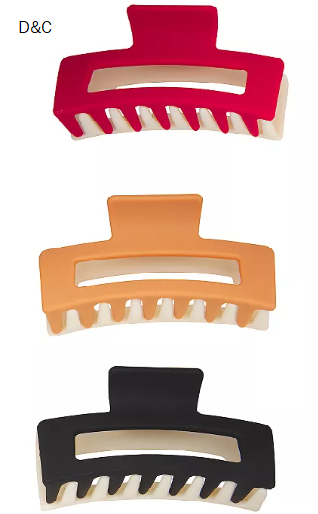 Emberly 3-Pack Two-Tone Rectangle Claw Clip Set