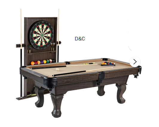 7.5 ft Billiard Pool Table with Cue Rack, Dartboard, and Game Accessories, Tan, by Barrington Billiards
