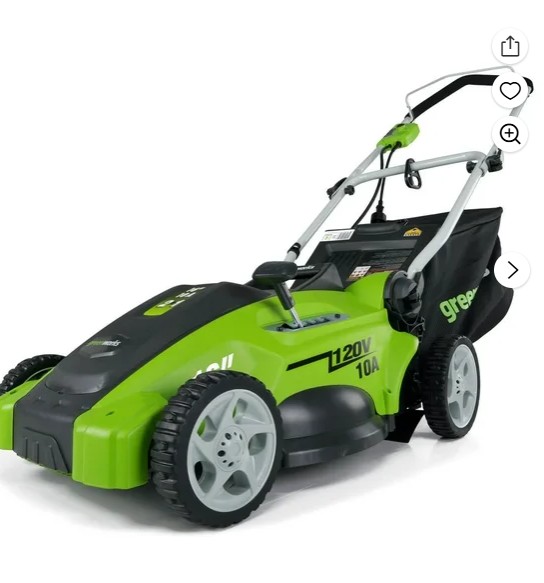 Greenworks 16″ Corded Electric 10 Amp Walk-Behind Push Lawn Mower 25142
