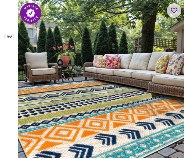 Duxbury Geometric Bohemian Orange/Navy/Green Indoor & Outdoor Area Rug