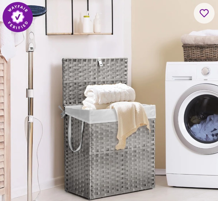 Wicker Laundry Hamper with Lid, 90L/110L Storage Capacity Wicker Clothes Basket with Handle and Removeable Liner