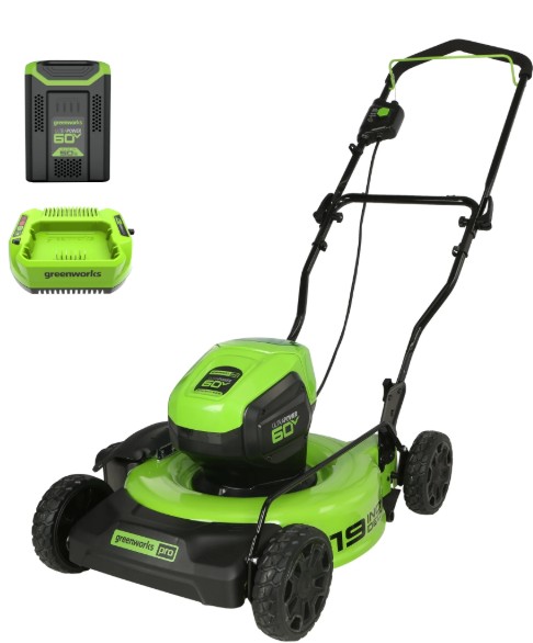 Greenworks 60V 19″ Cordless Battery Push Lawn Mower with 5.0Ah Battery & Charger 2531802